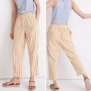 MADEWELL Linen Tapered Hutson Pull On Crop Pant Yellow Stripe nwt